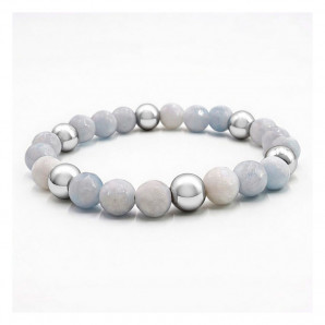 Браслет из камня Аквамарин с гематитом и с огранкой символ любви и крепкой дружбы 8мм