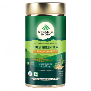 Organic India Tulsi Green Tea Lemon Ginger Тулси зеленый чай лимон имбирь 100г